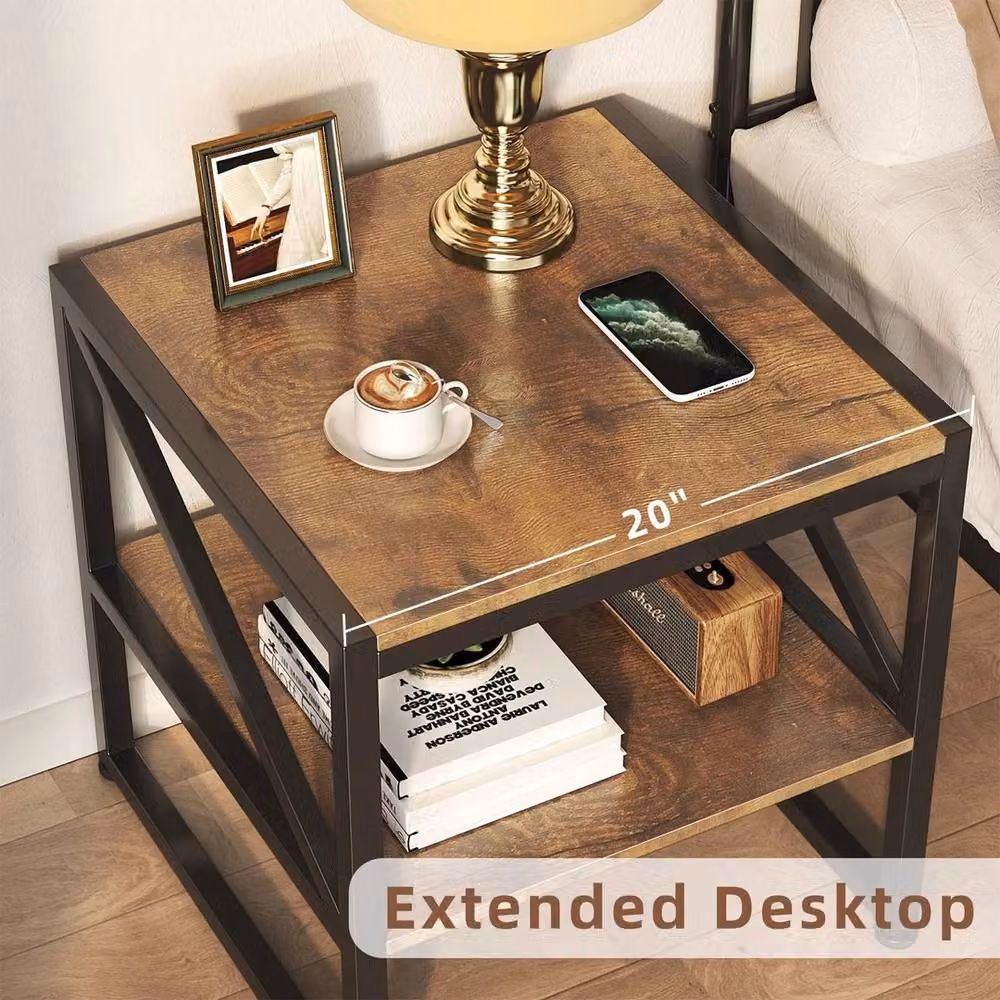 FORGEVIO Industrial Square Side End Table, Brown, W/D/H: 50 x 50 x 52 cm – 4