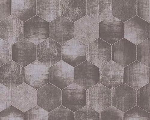 A.S. Création Grey Geometric Metallic Honeycomb Shimmer Wallpaper