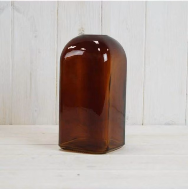 KDMD Burnt Amber Square Glass Bottle Vase in Brown and Orange