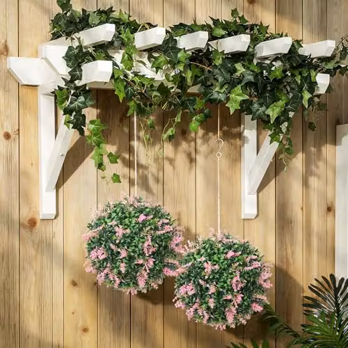 HOMCOM Set of 2 Pink Artificial Plant Topiary Balls, Diameter: 27 cm – 5