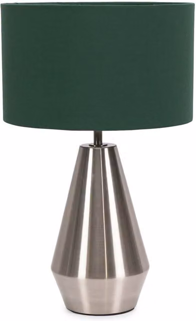 ValueLights Jax Dimmable Touch Table Lamp with Green Fabric Drum Shade and Brushed Chrome Metal Base
