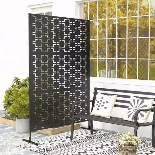 Outsunny Black Metal Freestanding Outdoor Privacy Screen, H 198.0 x W 122.0 x D 45.0 cm – 7
