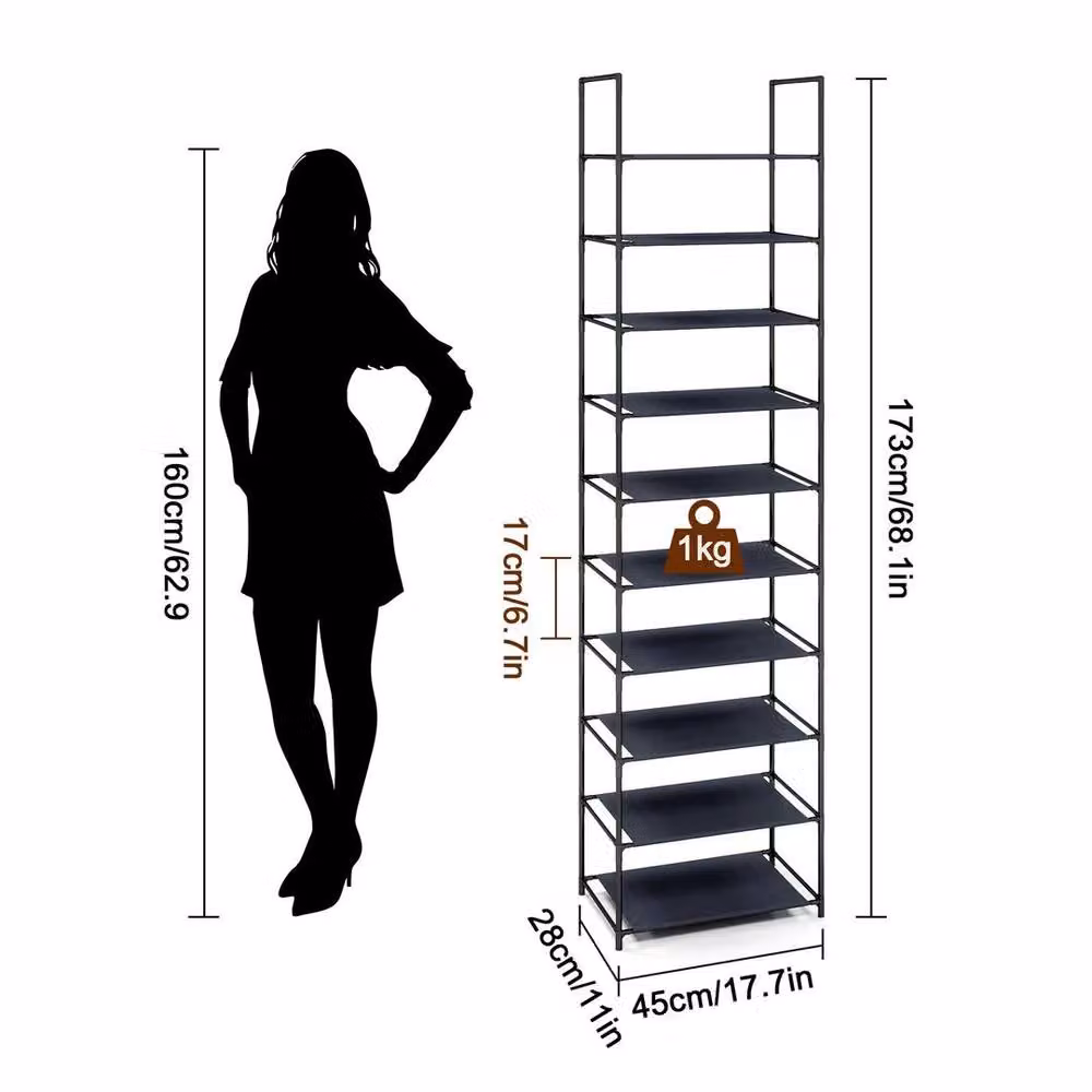 PAWNORA 10 Tier Metal Shoe Rack in Black, W/D/H: 28 x 45 x 173 cm – 2