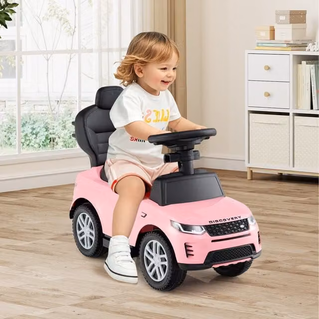 Costway 3 in 1 Pink Toddler Ride On Push Car with Handle and Light and Sound Effects