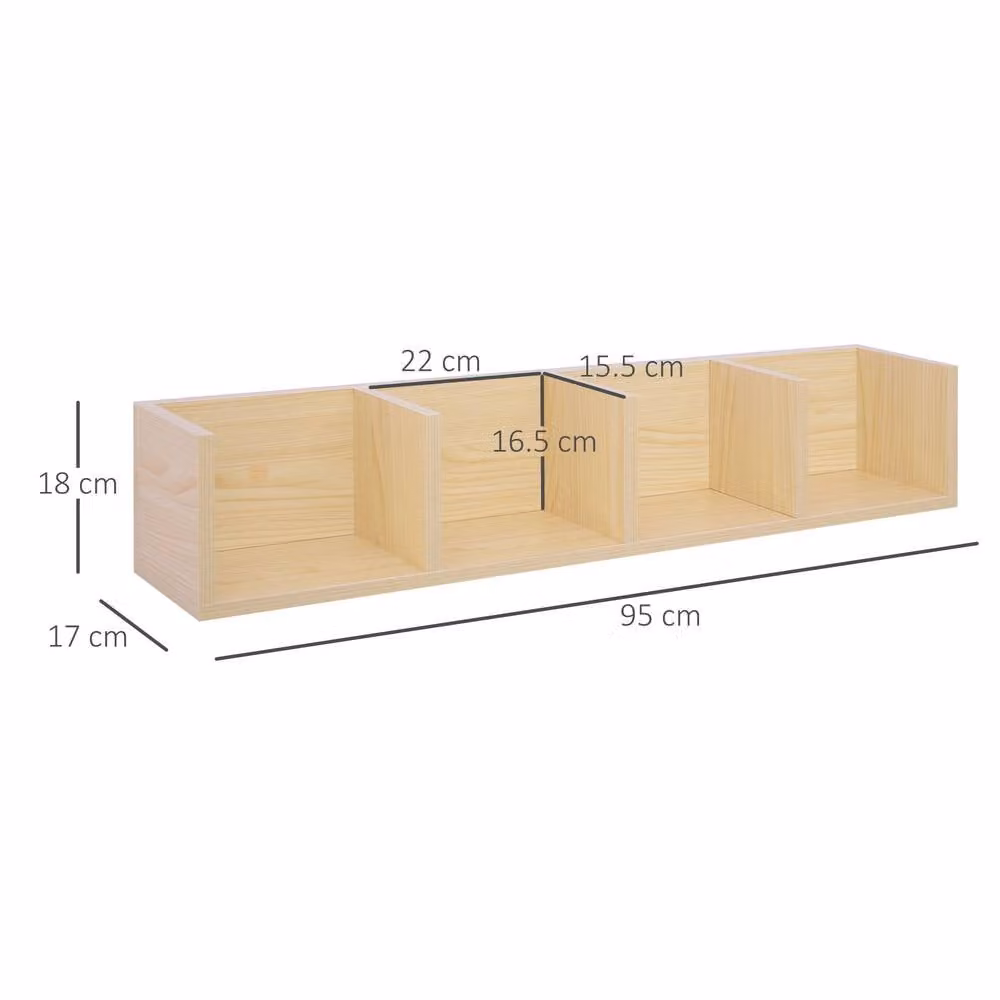 STILVORA Modern Wall Mounted Shelf with 4 Cubes in Natural Brown and Beige, Width: 95 cm – 2