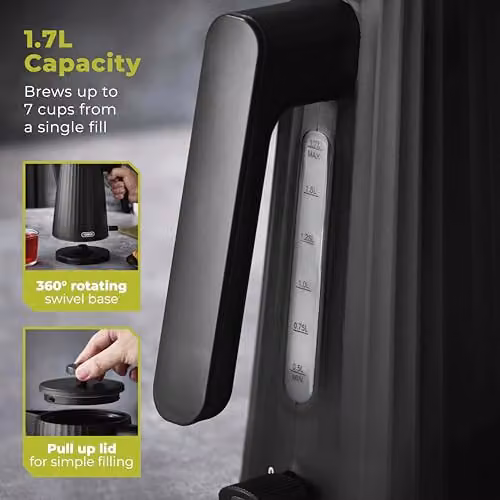 Tower EcoForm 1.7L 3kW Kettle in Black with Limescale Filter and Recycled Plastic Construction – 10