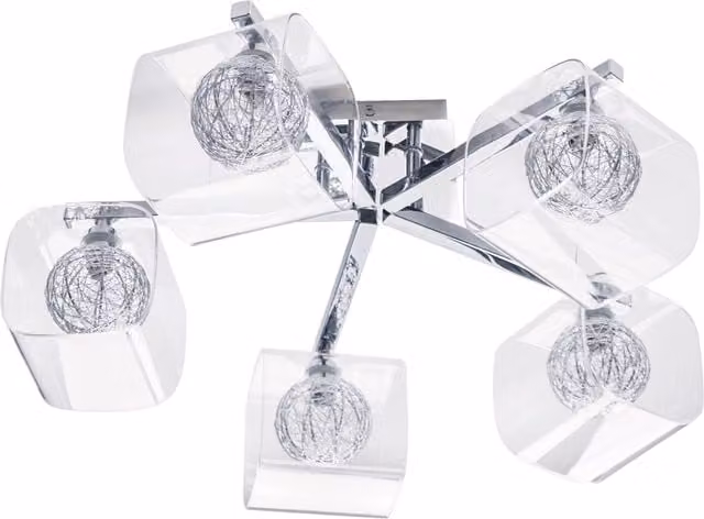 Litecraft Verona Industrial Sphere Semi Flush Ceiling Light with Transparent Glass Shade in Chrome