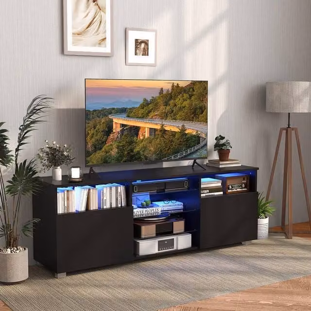 Costway Modern Black TV Stand Console Table and Entertainment Centre for up to 65 inch TVs