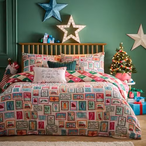 Riva Home Dear Santa Reversible Christmas Duvet Cover Set, Multicolour, W: 220 cm, L: 230 cm, W: 180 cm, L: 200 cm