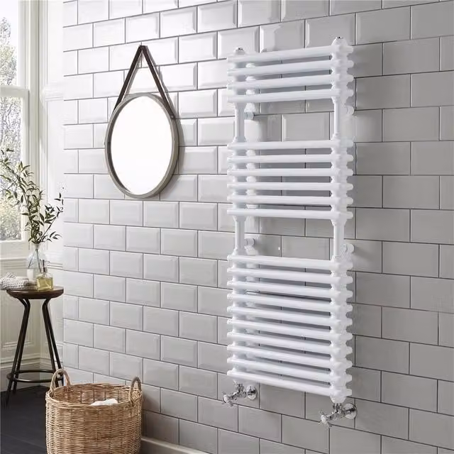 Clifton White Vertical Bathroom Towel Radiator W: 100 cm, H: 50 cm