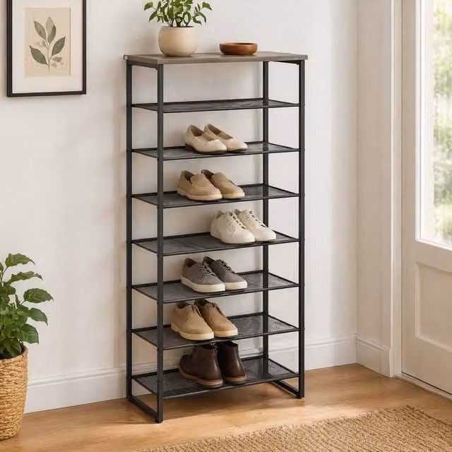 STILVORA 7 Shelf Metal Shoe Rack in Black – 1
