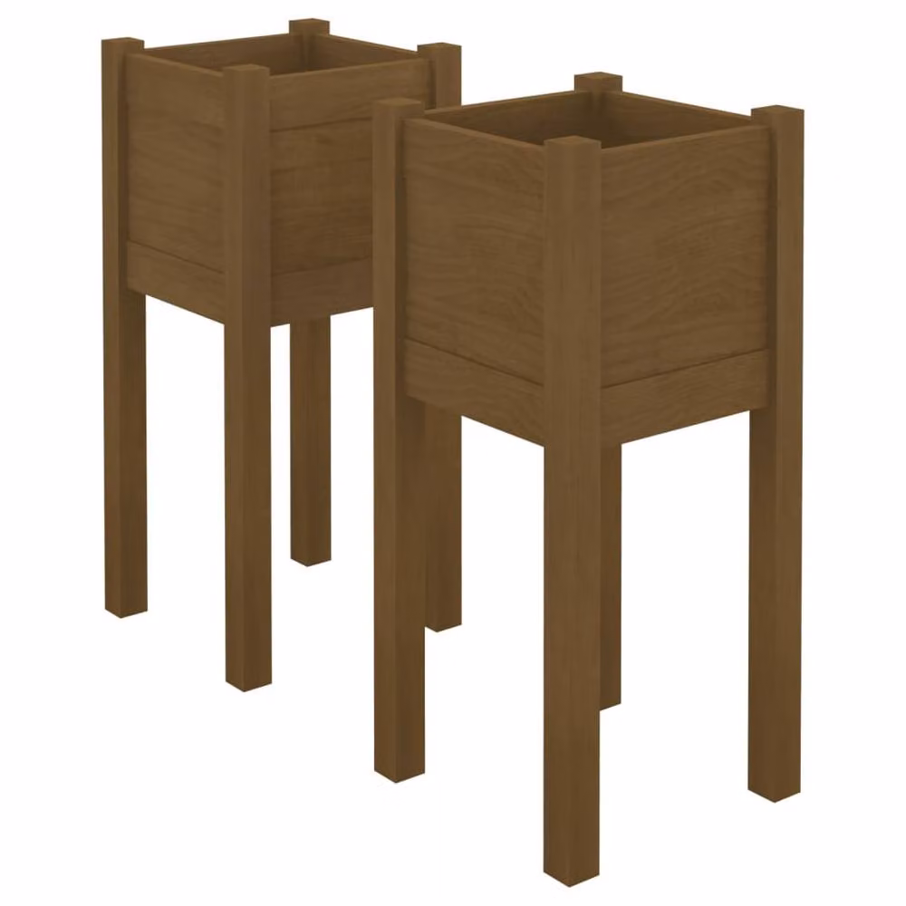 Berkfield Home Garden Planters, 2 Piece Set, Brown Solid Pinewood, W/D/H: 31 x 31 x 70 cm – 3