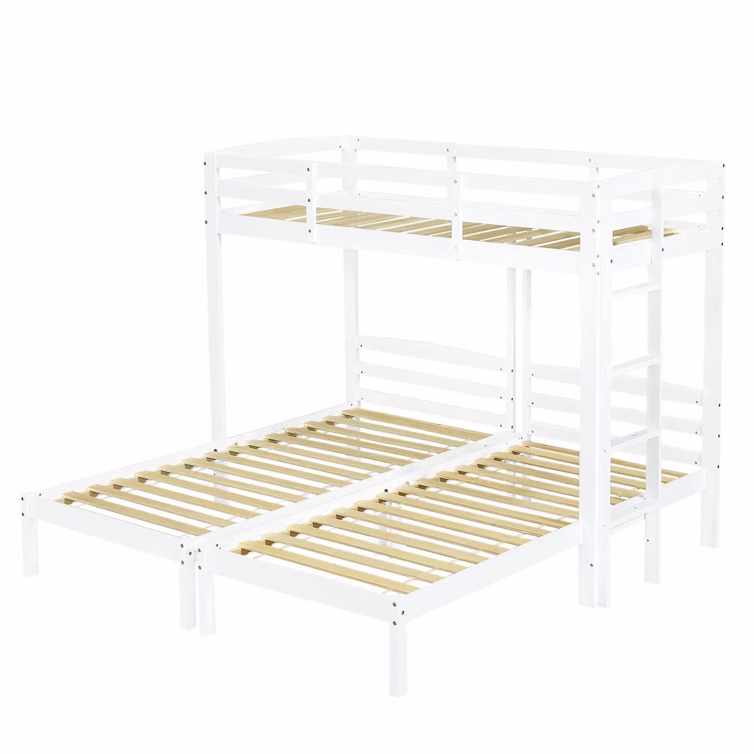 Aosom UK Triple Bunk Bed Space-Saving Sleeper with Ladder, Bedside Storage and Safety Rails, White, L: 204 cm, W: 198 cm, H: 162.5 cm – 2