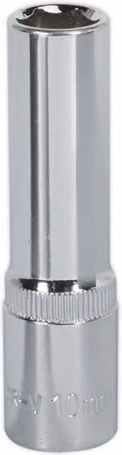 Loops 10mm Deep Drive Socket 3/8 inch Square Drive Forged Chrome Vanadium in Silver