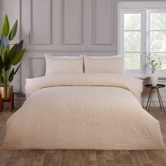 Rapport Home Brown and Beige Seersucker Polycotton Duvet Cover and Pillowcase Set, W: 90 cm, L: 200 cm