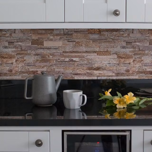d-c-fix Stone Wall Sand Premium 3D Splashback Tile Wallpaper, Sand and Brown, Moisture Resistant Vinyl