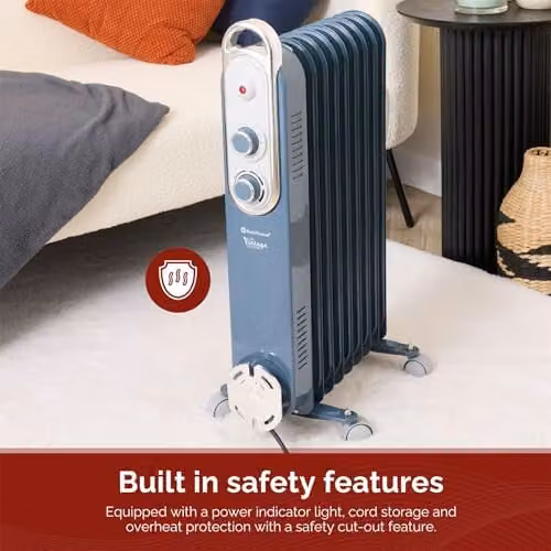 Rediffusion 2000W Oil Filled Radiator in Blue, H 66.0 x W 40.5 x D 24.0 cm – 3