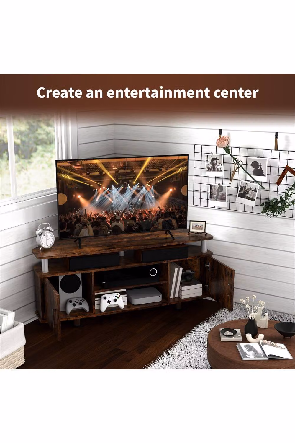 ERGOVEXA Rustic Brown TV Unit Cabinet with Storage, W/D/H: 120 x 39.5 x 52 cm – 4