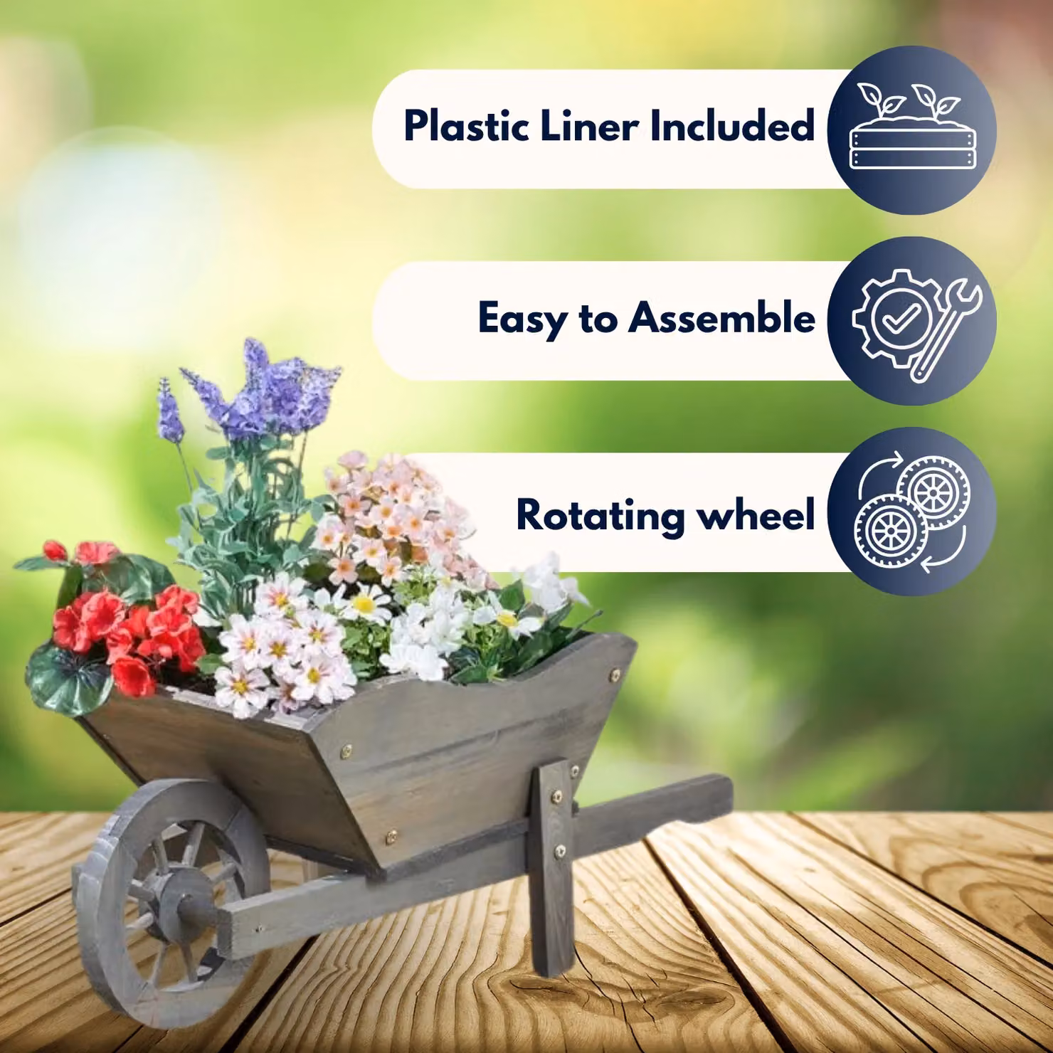 Marco Paul Large Wheelbarrow Flower Garden Planter, Grey – 4