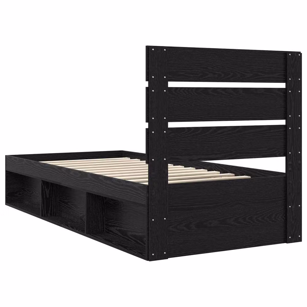 Berkfield Home Modern Bed Frame with Headboard in Black Pine Wood, W/D/H: 90 x 200 cm – 5