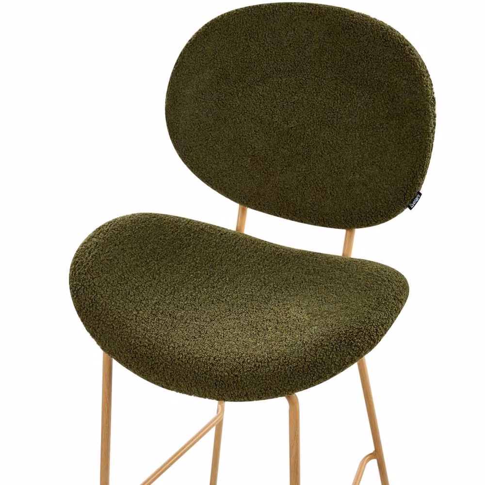 Wyld and Coco Astra Set of 2 Dark Green Boucle Bar Chairs with Wood-Look Metal Legs – 4