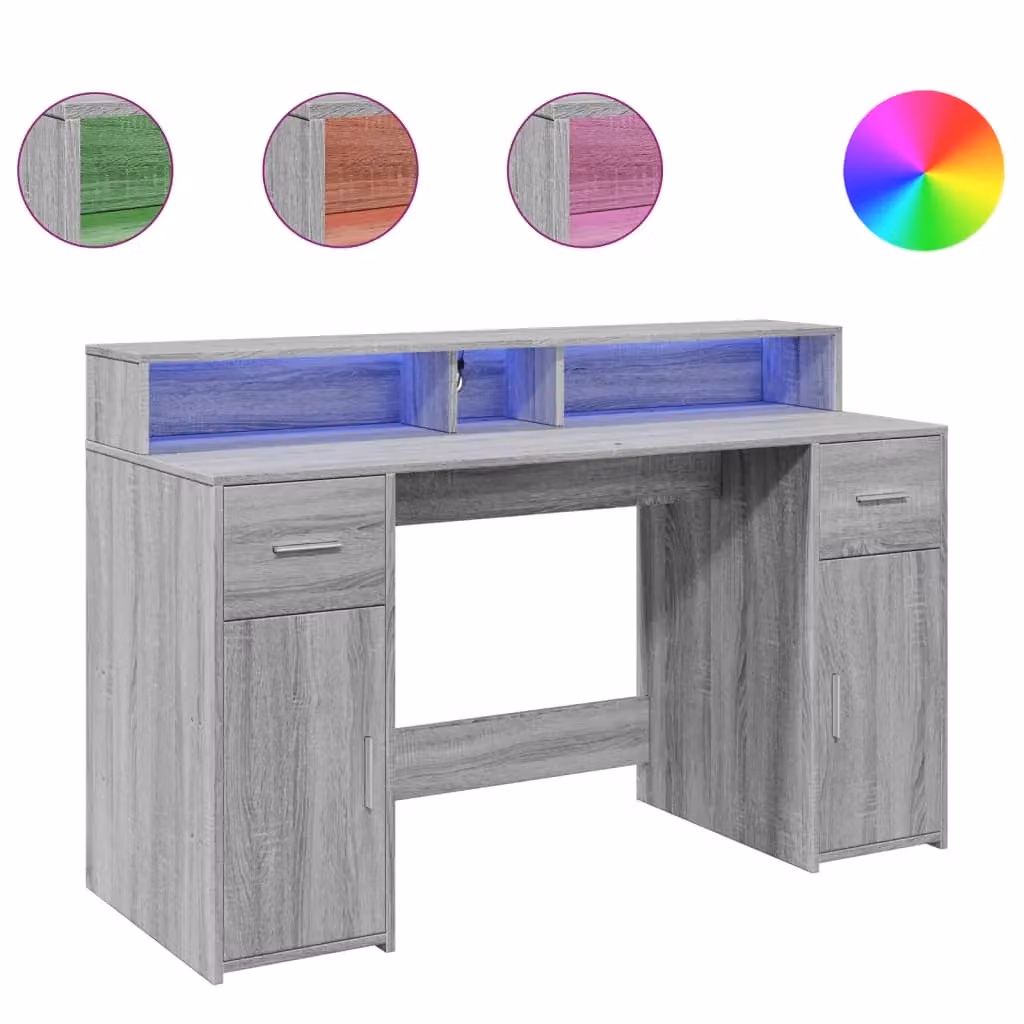 Berkfield Home Grey Sonoma Gaming Desk with LED Lights, W/D/H: 140 x 55 x 91 cm – 2