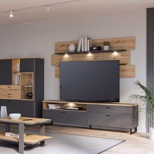 Furniture to Go Klara Wall Mounted Oak Shelf with Integrated LED Lighting in Grey and Brown – 2