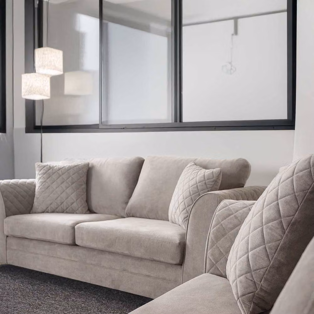 Furnishings For Less UK Quilted Chenille Fabric Sofa Set with 3 Seater and 2 Seater Scatter Back Sofas in Beige – 4