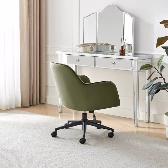 FurnitureboxUK Vivienne Green Velvet Swivel Office Chair