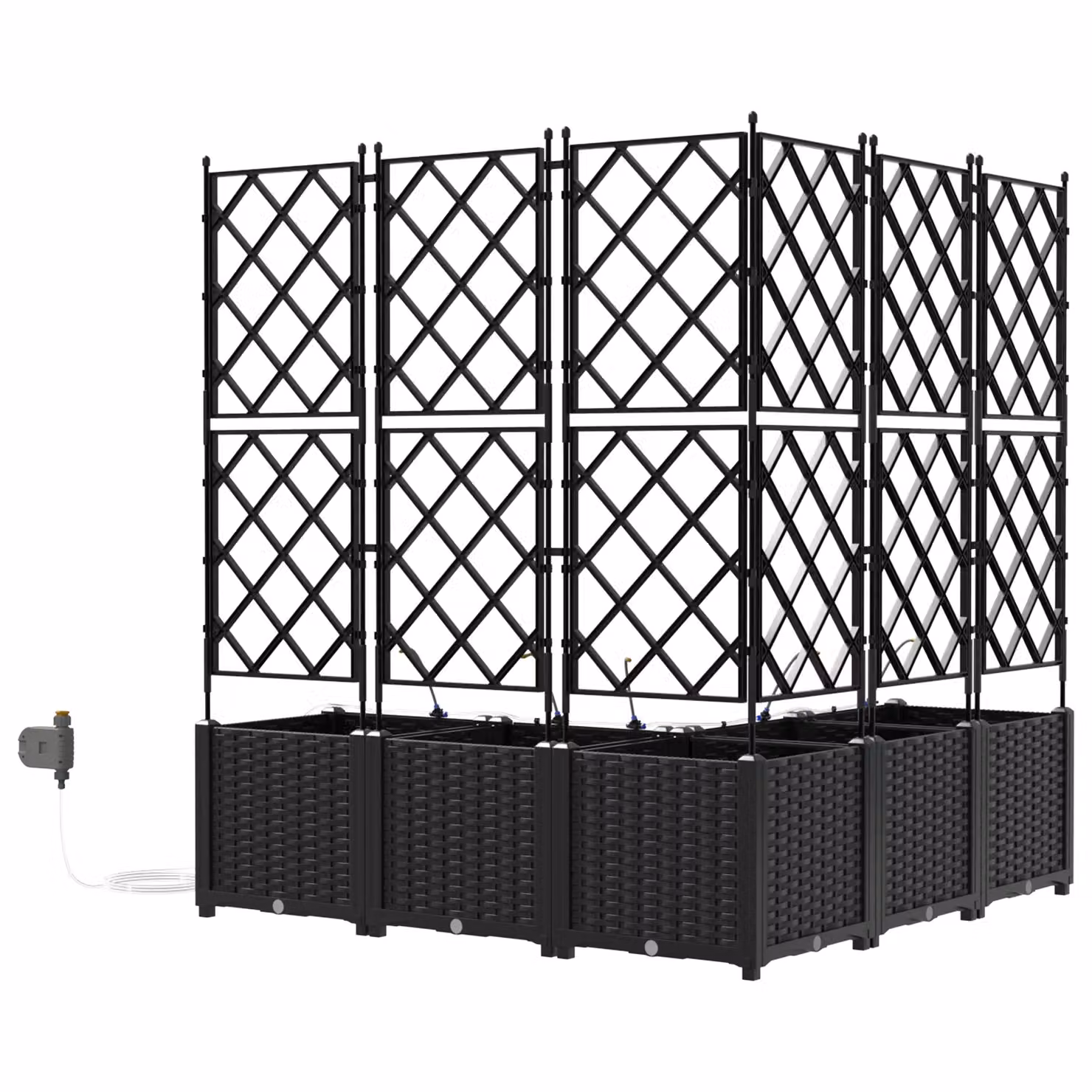 Berkfield 5 Piece Black Garden Planter Set with Water Irrigation System – 4