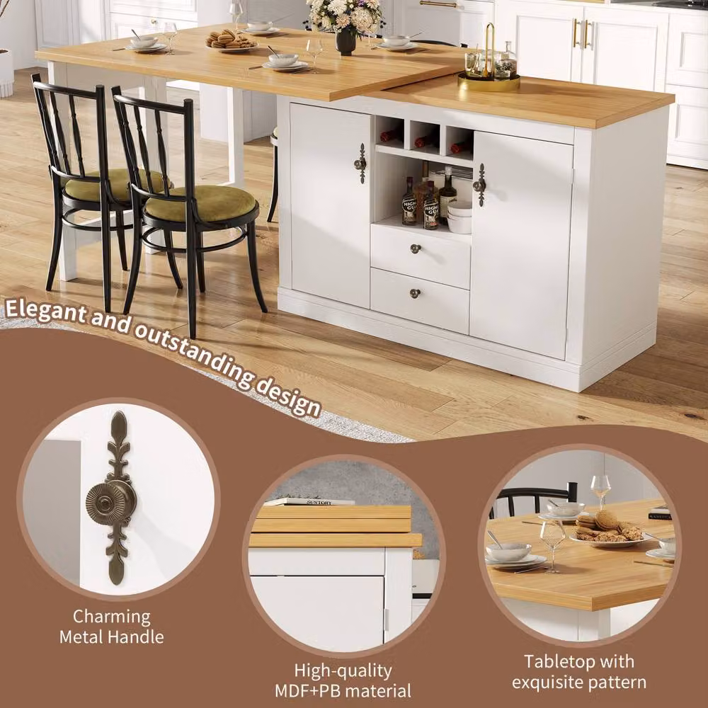 STILVORA Extendable Bar Table with Rotating Top and Storage in White – 4