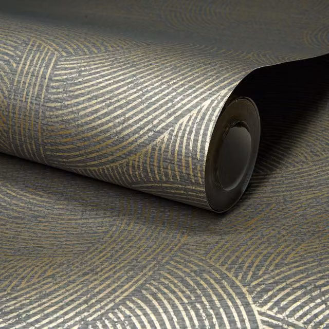 Grandeco Maze Abstract Geometric Art Deco Wallpaper in Black and Gold