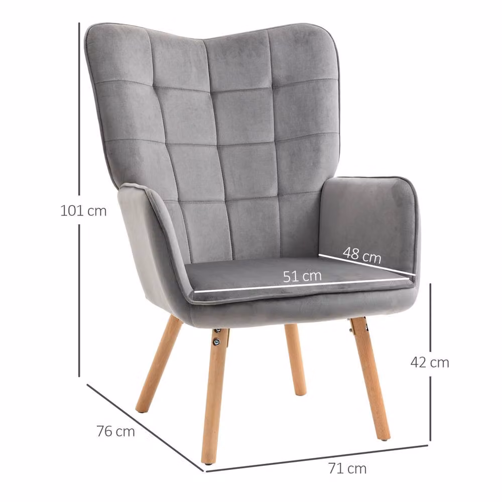 STILVORA Modern Grey Velvet Tufted Armchair with Armrests – 2