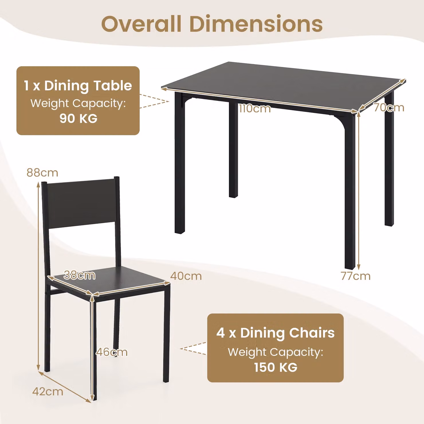 Costway 5-Piece Industrial Dining Set with Rectangular Wood Table and 4 Chairs in Grey and Black – 9