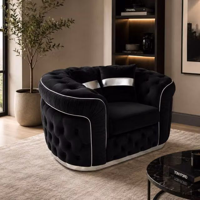 Stratus Interiors Ambassador Chesterfield Sofa in Black Velvet with Silver Trim – 1
