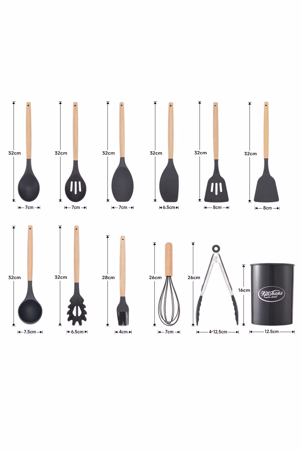 Garden Sanctuary Silicone and Wood Kitchen Cooking Utensils Set in Grey – 2