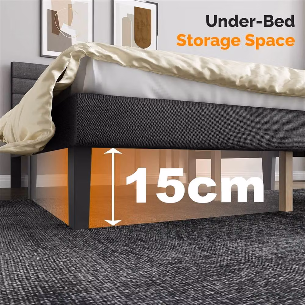 Kelvenix Single Fabric Bed Frame with Wooden Platform and Metal Support in Grey, W/D/H: 90 x 200 cm – 3