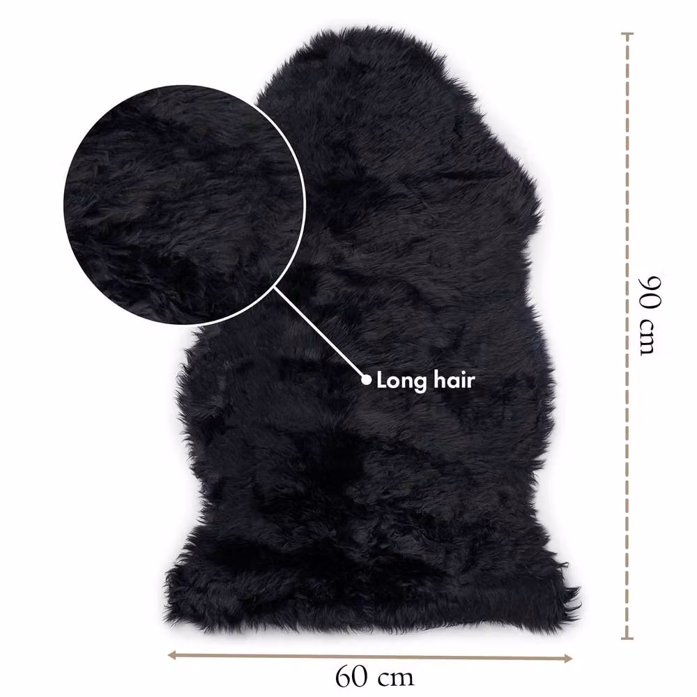 Infinity Leather Natural Sheepskin and Wool Single Rug in Black, W: 90 cm, D: 60 cm – 3