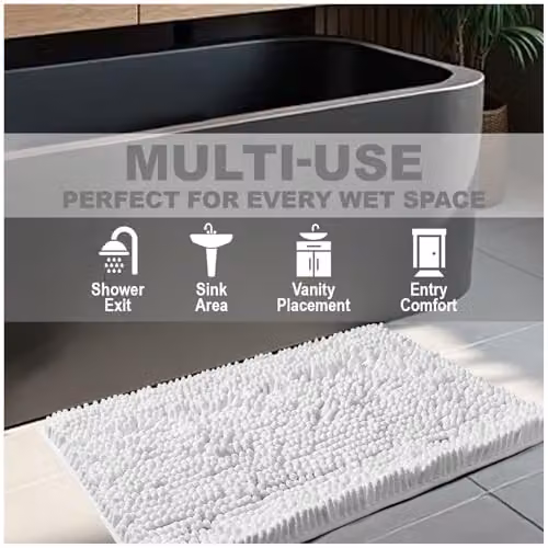 Gaveno Cavailia White Chenille Microfibre Non-Slip Bath Mat, W: 50 cm, D: 80 cm – 3