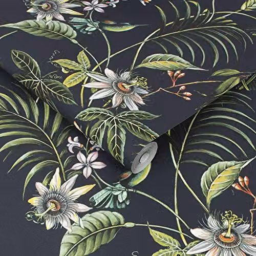 Superfresco Easy Adilah Dark Tropical Floral Animal Wallpaper in Black and Grey – 3