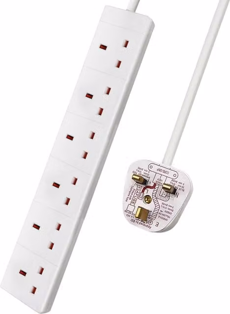 ExtraStar 6 Gang Extension Lead, White, 5m