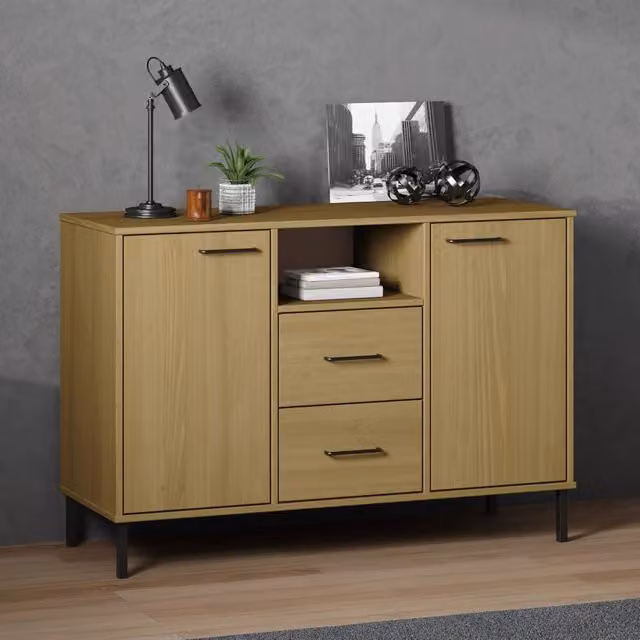 Berkfield Home Oslo Solid Wood Sideboard in Brown with Metal Legs, W/D/H: 113 x 40 x 77 cm – 1