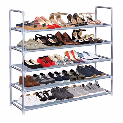 AMOS 5 Tier Extendable Shoe Rack with Waterproof Non-Woven Fabric Shelves, Grey – 1