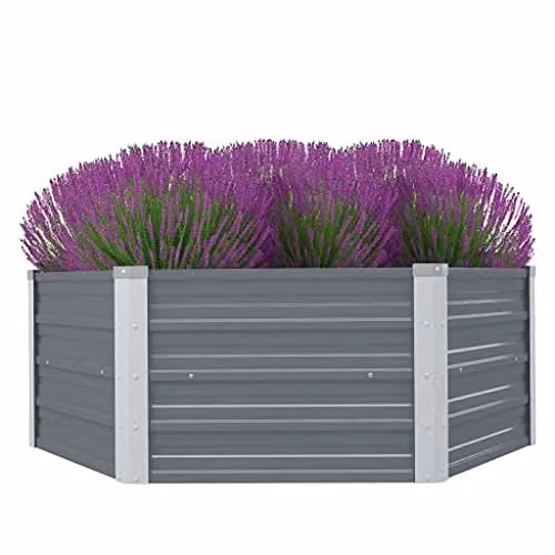 vidaXL Raised Garden Bed in Grey Galvanised Steel, W/D/H: 129 x 129 x 45 cm