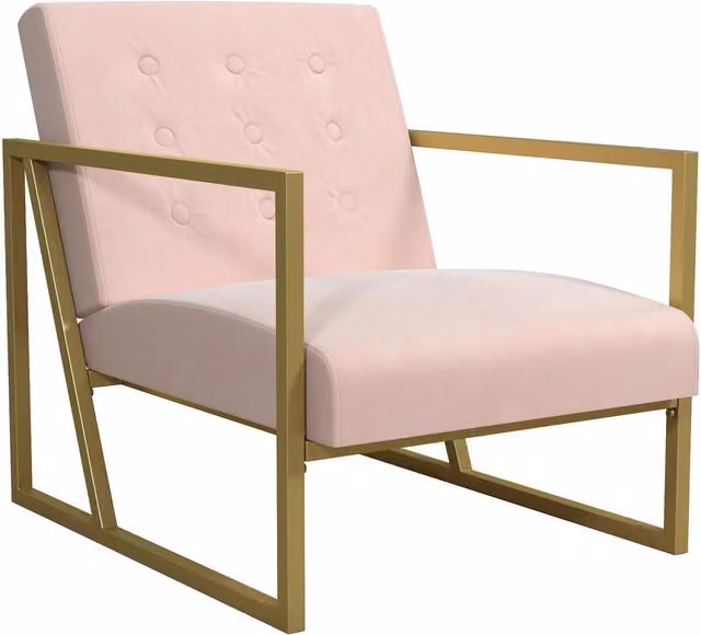 CosmoLiving CL Lexington Mid-Century Modern Pink Velvet Armchair with Gold Metal Frame