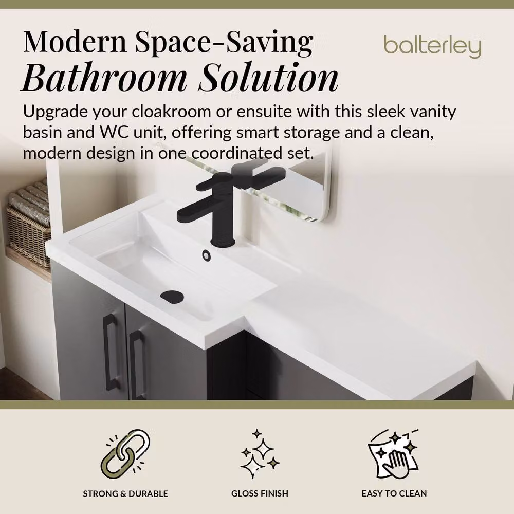 Balterley Gloss Grey Left-Hand Vanity and WC Unit Combination, W: 110 cm, H: 84 cm – 2