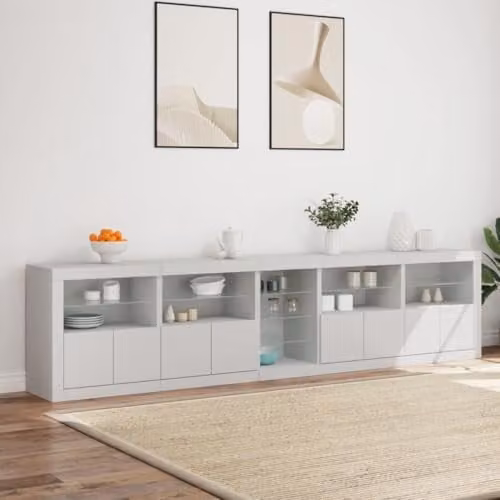 vidaXL Modern White MDF Sideboard with Integrated LED Lights W: 283 cm, D: 37 cm, H: 67 cm – 2