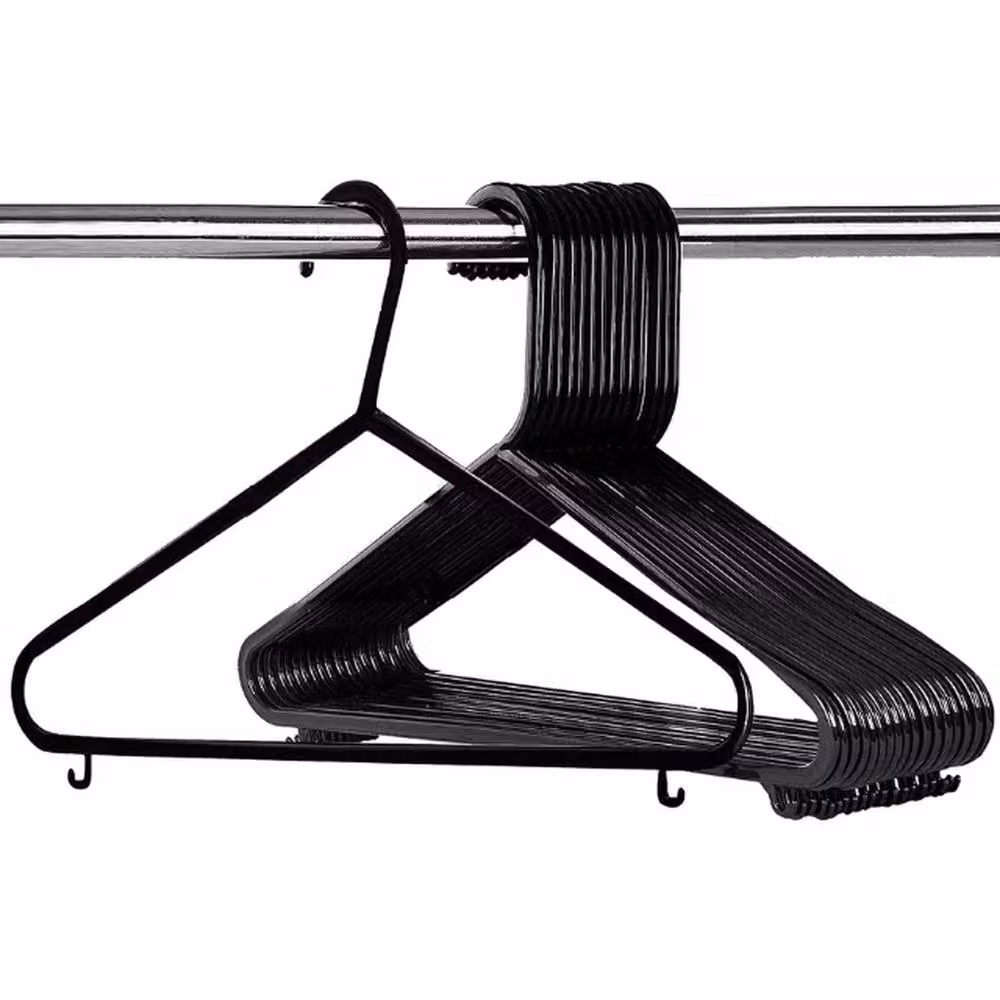 VOGREX 100-Piece Black Slim Plastic Clothes Hangers with Trouser Bar – 2