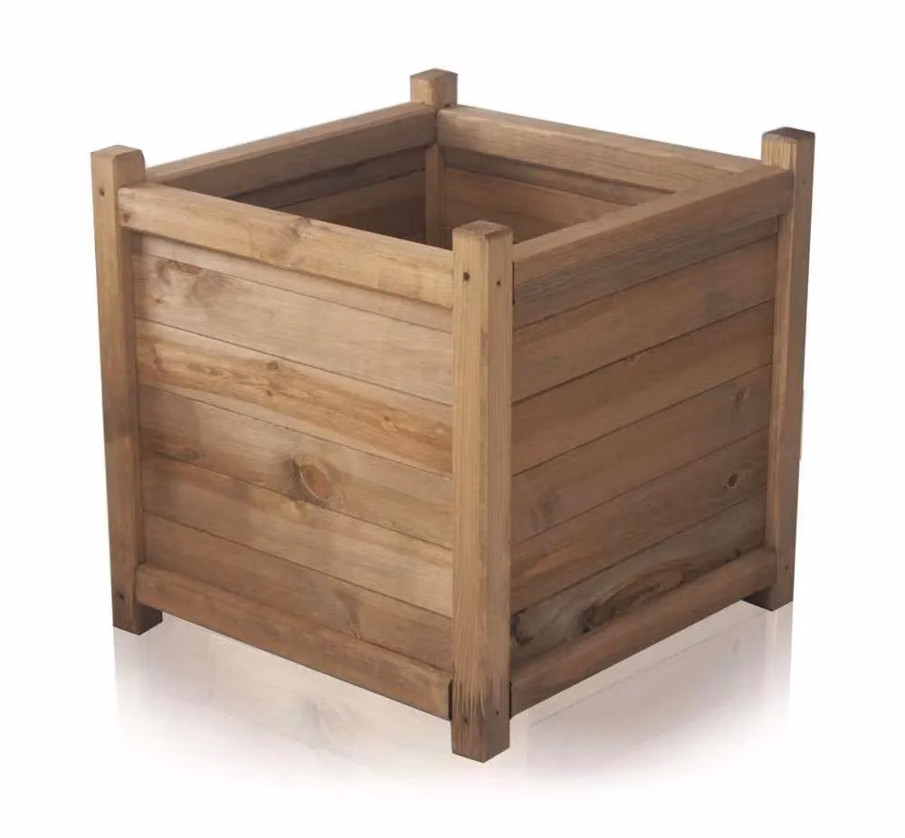 Primrose Liz Frances Wooden Tapered Pine Planter Cube Garden Pot in Natural Brown/Beige, Height: 55 cm – 4