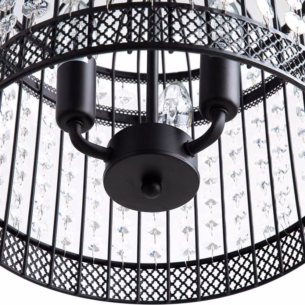 Wyld and Coco Black Iron Cage Pendant Light with Faux Crystal Beads – 5